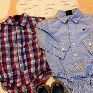 Spring Toddler Lot! Wrangler Red and Blue Plaid & Striped Shirts w Shoes